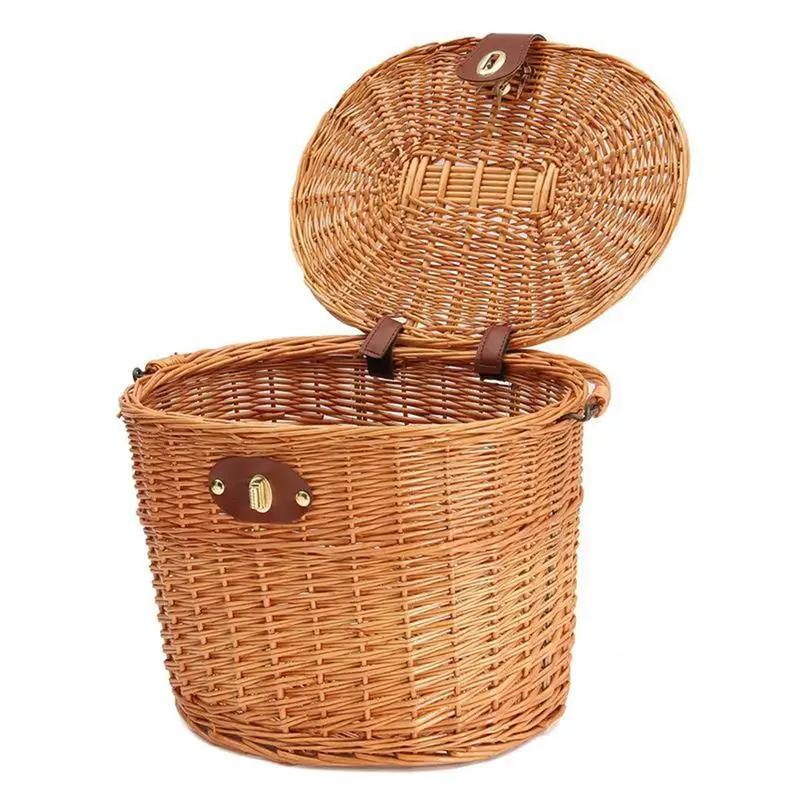 Bicycle Basket Mountain Bike Electric Car Front Basket Environmental Rattan Weaving Vegetable Picnic Storage Basket