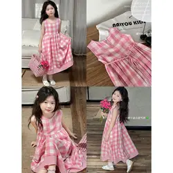 Girls Casual Dresses Plaid Print Sleeveless Dress Kids Dresses Princess Dress for Girls Toddler Girl Clothes