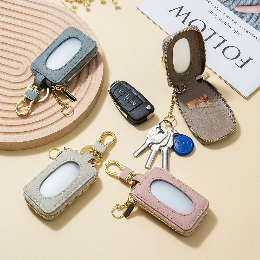

Fashion Universal Car Key Bag Genuine Leather with Zipper Keychain Holder Organizer Multifunctional Leather Wallet Women