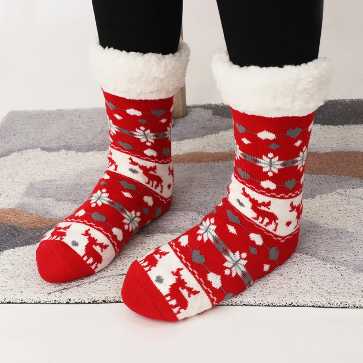 Winter Anti-slip Thickened Christmas Floor Socks Women's Christmas Woolen Socks Nordic Warm Thick Fabric Slippers DN