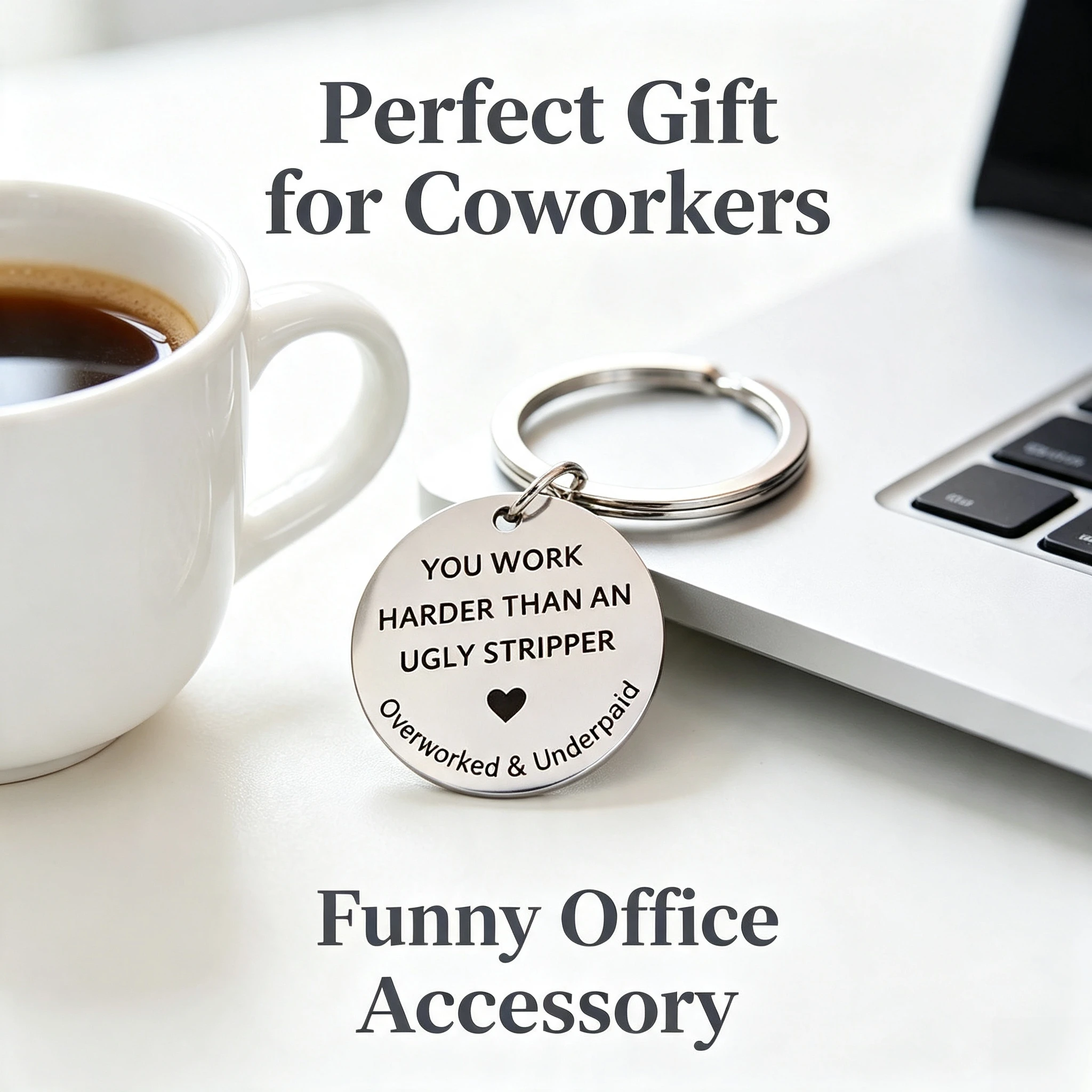 Funny Work Quote Engraved Stainless Steel Keychain Round Key Tag Gag Gift For Coworkers Friends Key Ring Bag Charm
