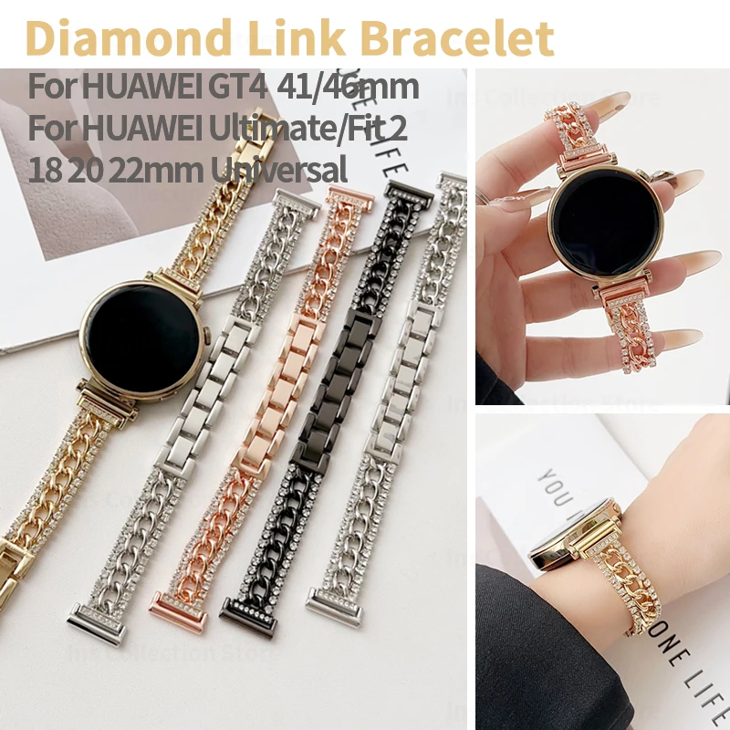 

18mm 20mm 22mm Diamond Metal Strap for Huawei Watch GT4 41mm 46mm Luxury Link Bracelet for Huawei Watch Fit Smartwatch Wristband