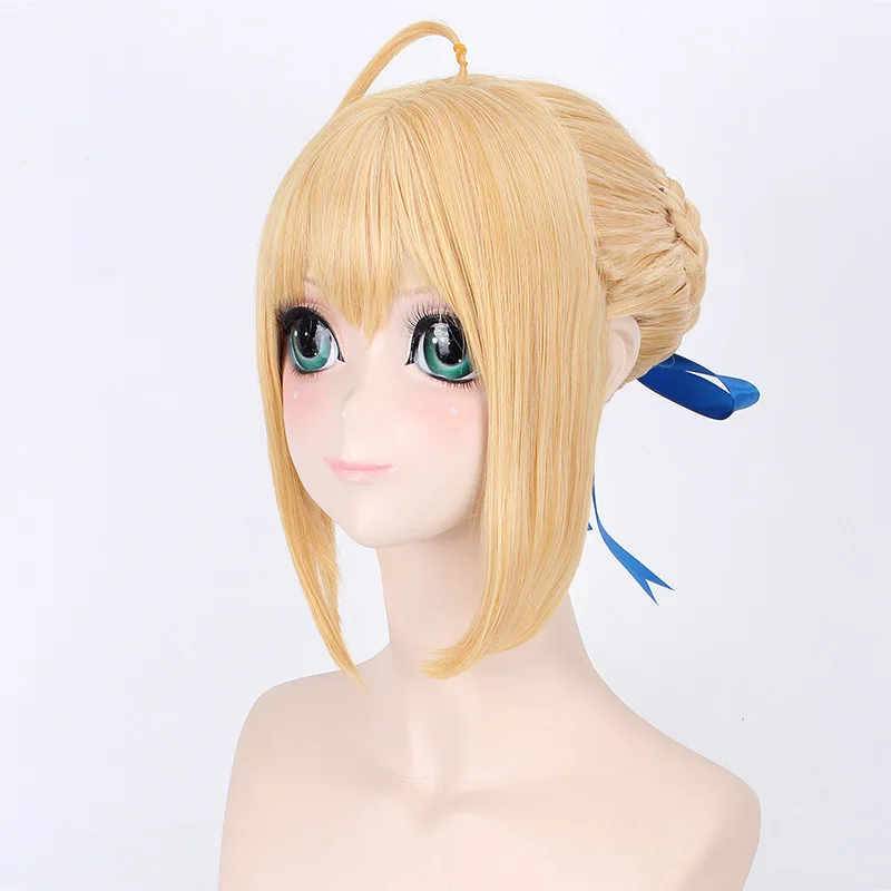 Main Synthetic Cosplay Wig Mi-Ku Inspired Blended Gold Updo Version Dark Style Fate Anime Costume Party Carnival Halloween