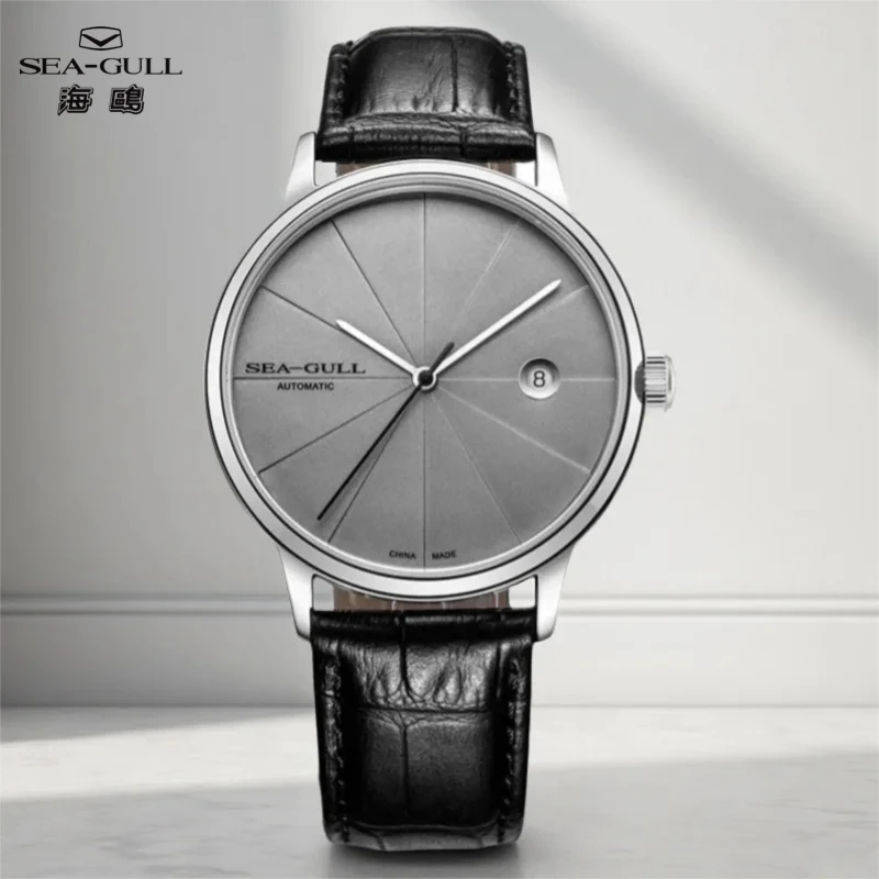 

Sea-Gull Grey Simple Dial Automatic Mechanical Men's Watch 40mm Calendar Watches 316L Stainless Steel Sapphire Wristwatch 6015