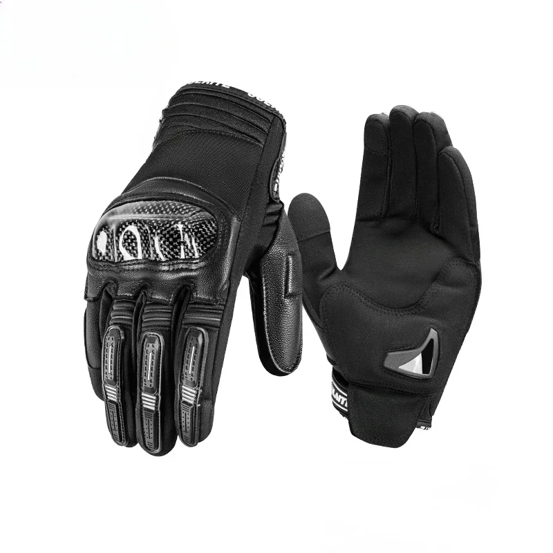 Motorcycle winter gloves carbon fiber four-season cycling locomotive anti-drop windproof retro equipment waterproof