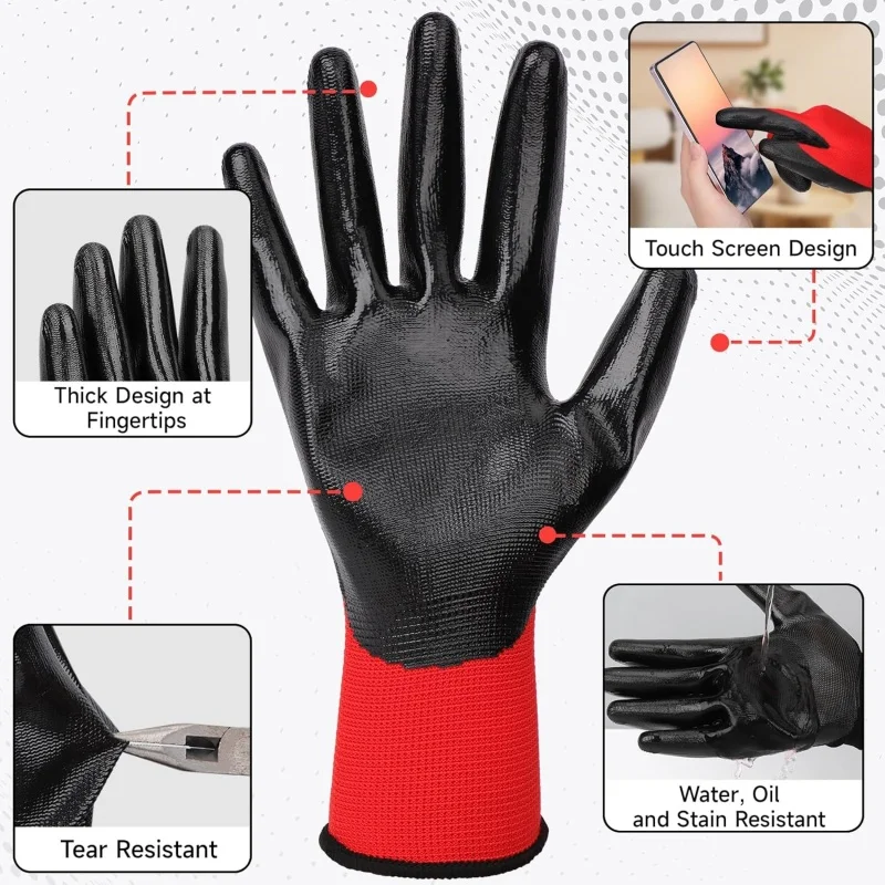 20PCS PU Coated Safety Work Gloves with Grip Breathable Seamless Knit Work Gloves for Men Women Handling Construction Assembly