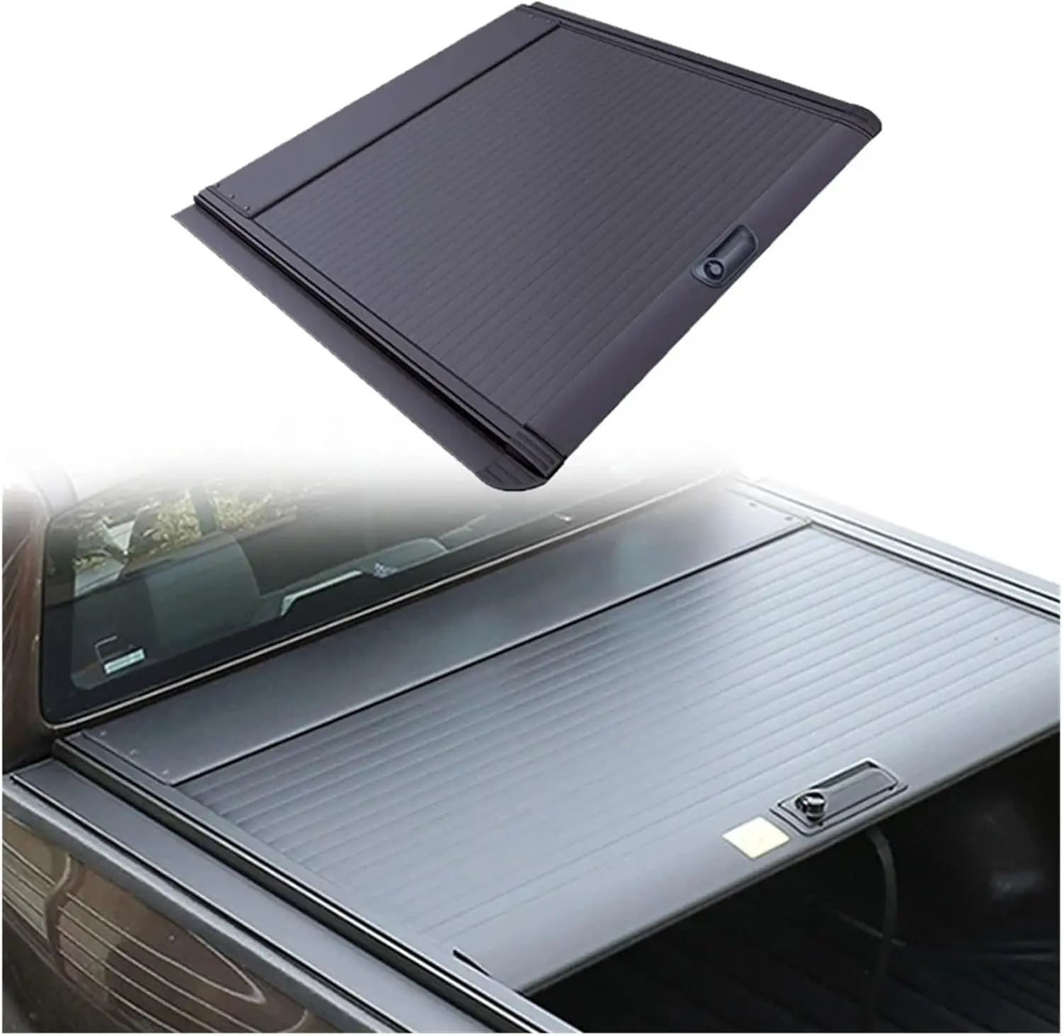 

Black Real Pickup Truck Hard Flat Rolling Bed Cover Retractable Waterproof Hard Top Tonneau Cover Compatible with DMAX