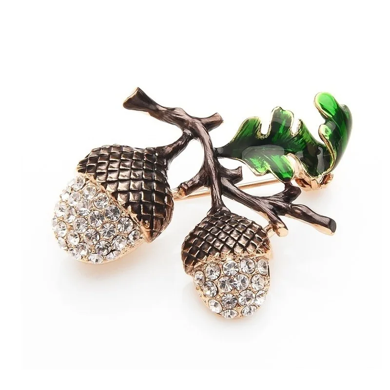 Fashion Rhinestone Pine Tower Enamel Pinecone Brooches Men Women's Alloy Plants Weddings Banquet Party Oak Acorns Brooch