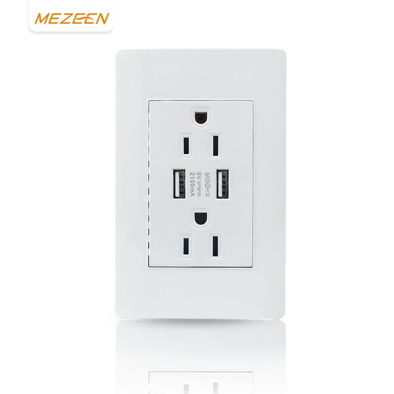 

New Arrival South American Standard PC Panel 15A 16A 6 Pins Wall Socket With Dual Type A USB Ports
