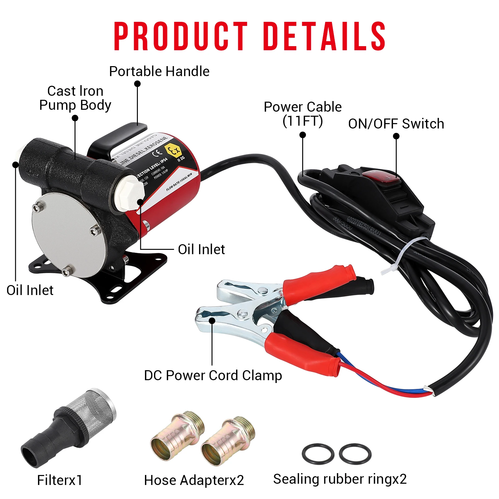 8 GPM Self Priming DC Electric Diesel Fuel Transfer Pump Kit, 12V Fuel Transfer Pump, Diesel Transfer Pump For Gasoline, Diesel