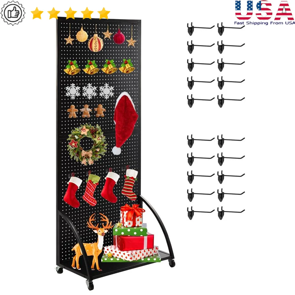 Metal Pegboard Display Stand with Wheels Portable Craft Show Rack Wall Hanging Jewelry Sunglasses Keychain Holder Organizing