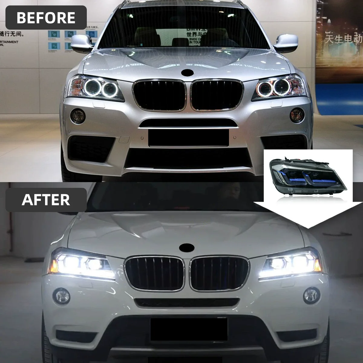 Car LED Headlight for BMW X3 F25 11-13 modified Front Bumper lamp with lens Stream DRL Turn Signal Assembly