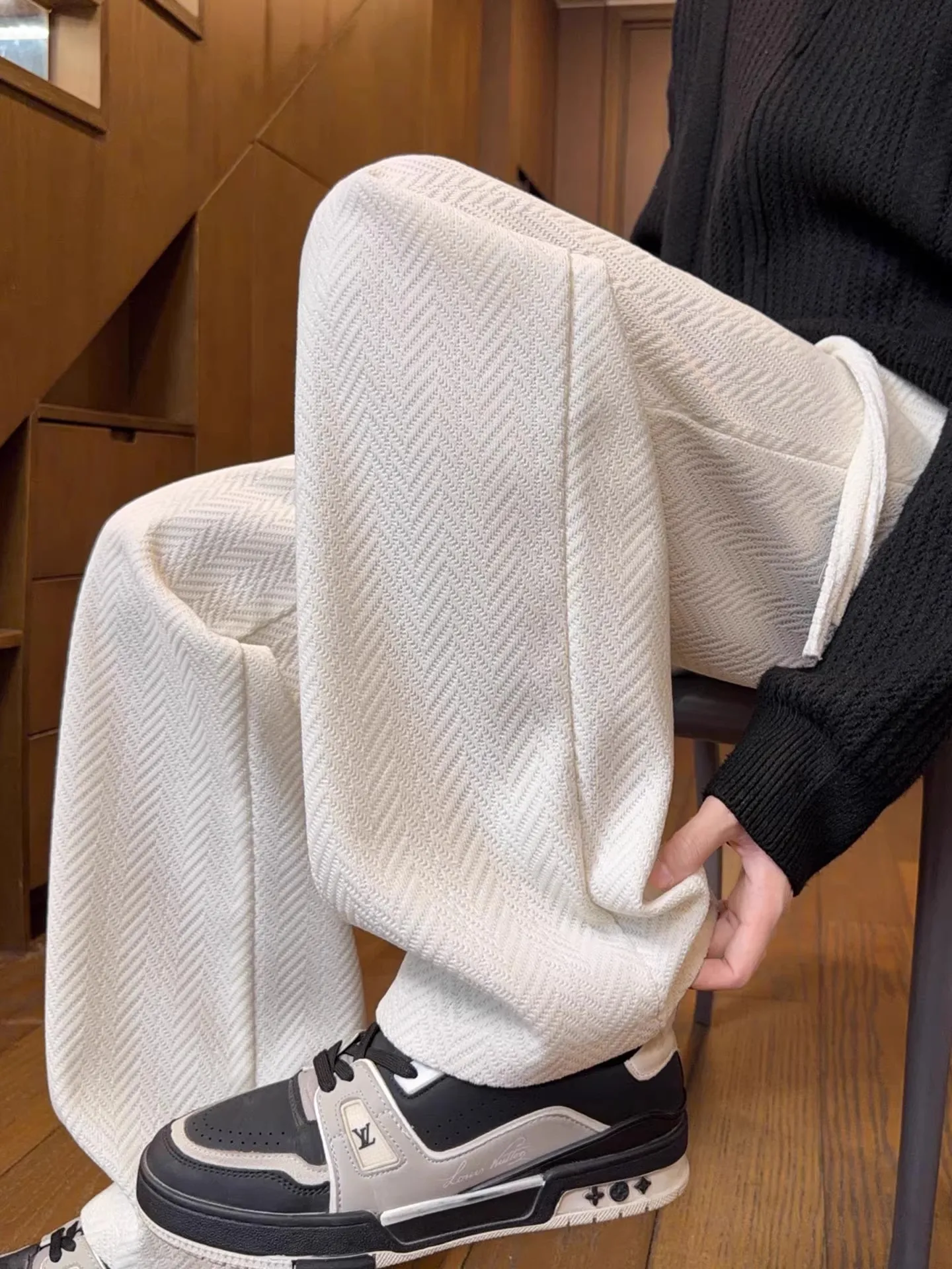 

Мужские повседневные брюки прямого кроя на флисовой подкладке, осенне-зимние свободные спортивные штаны с широкими штанинами, плотные, с хорошей драпировкой