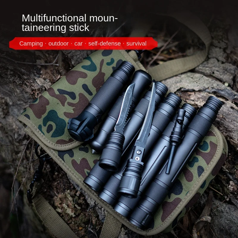 

Mountaineering Stick Multifunctional Self Defense Stick T-type Four Section Stick Station Wagon Tactical Stick Outdoor