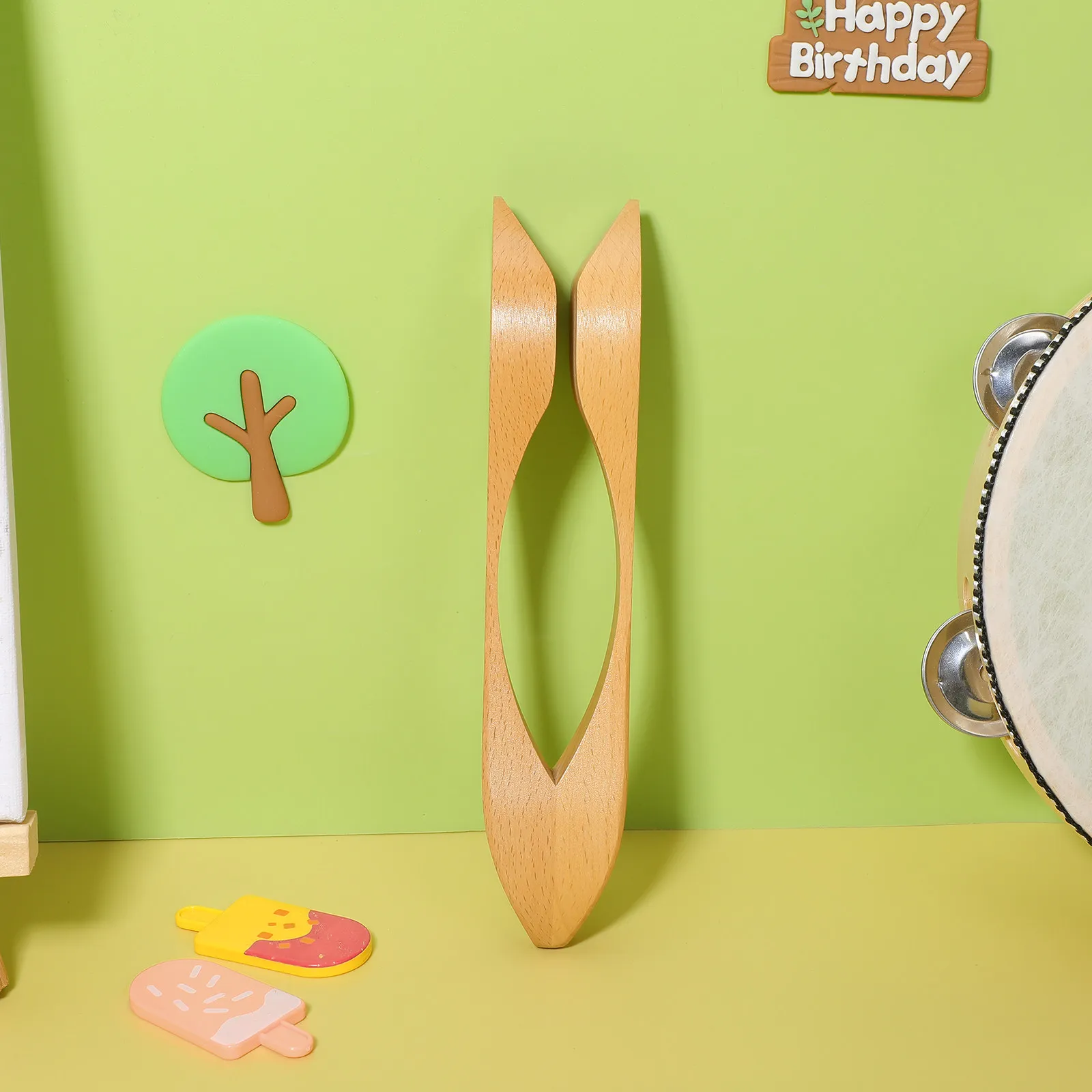 Wooden Musical Spoon Kid Performance Instrument Natural Wood Material Simple Design Children Percussion Instrument Early