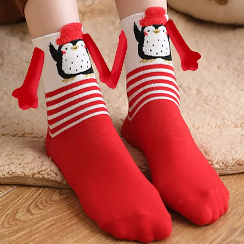 Women Magnetic Hand Holding Christmas Socks lovers Best Knitted Popular Celebrities Couples Socks Attractive Festival Partywear