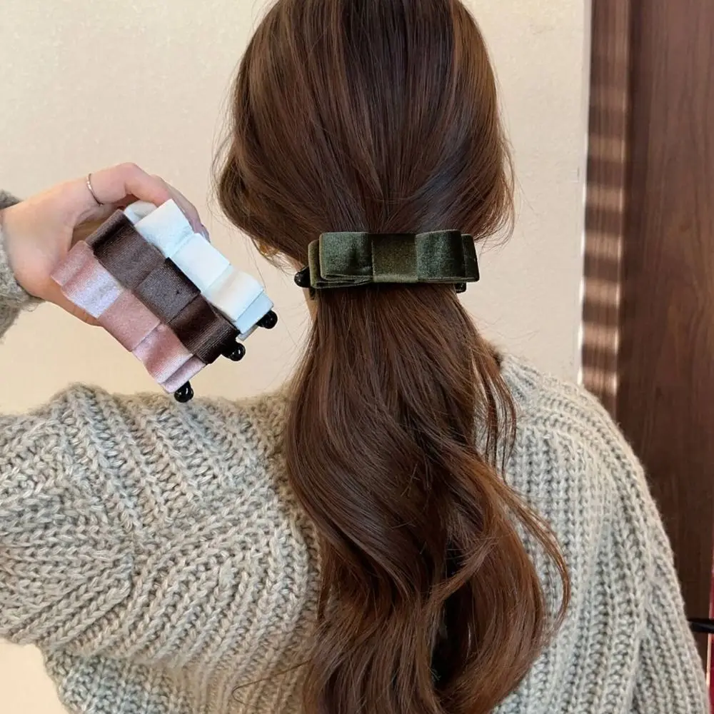 

Cute Cloth Red Velvet Bow Hair Clip Hair Clips Vintage Bowknot Banana Clip Black Korean Style Bow Vertical Clip Women