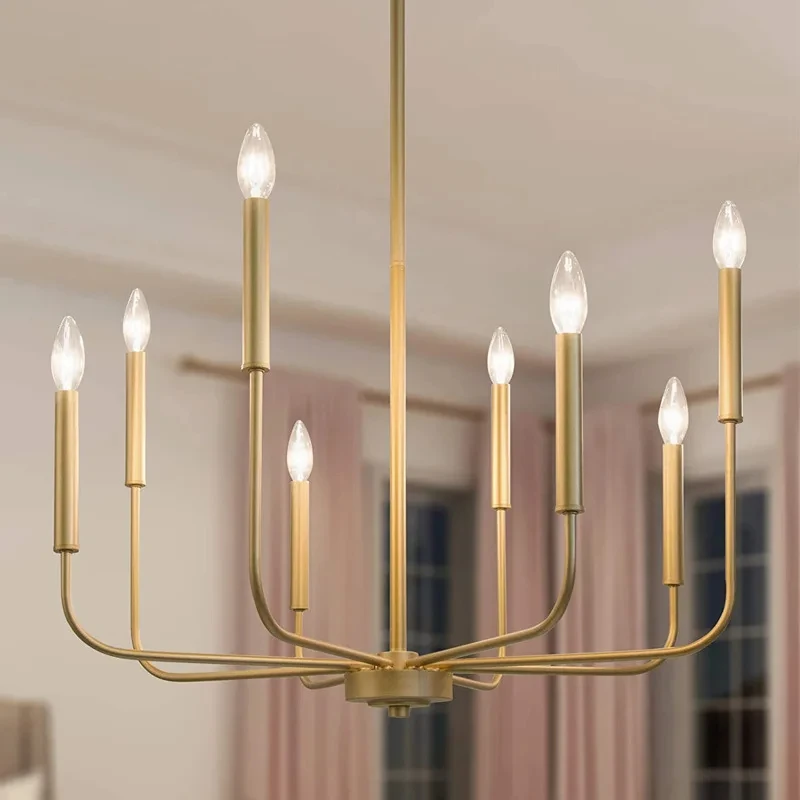 CX228EY Simple Farmhouse Chandelier 8-Light Brass Gold and Black Candle Chandelier Ceiling Light Fixture Modern Pendant lighting