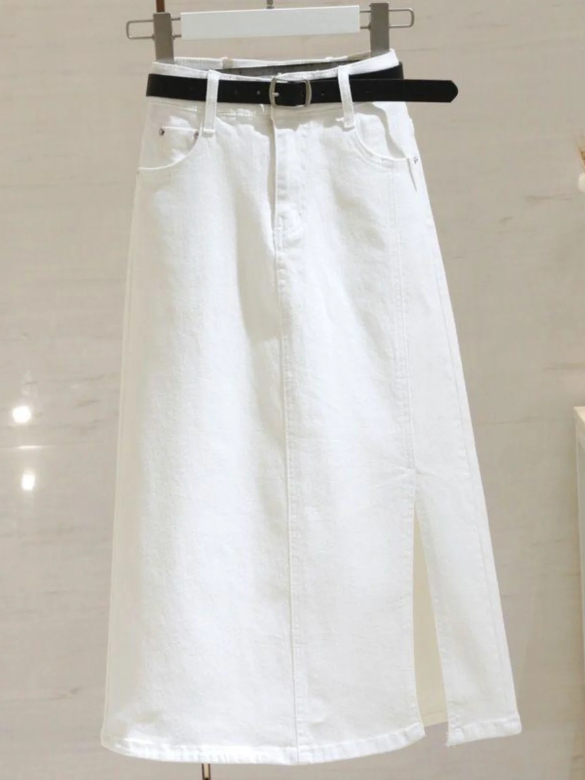 

Simple White Denim Skirt Women's New Sle Spring Autumn High Waist A-Line Split Skirts Casual High Waist Denim Skirts