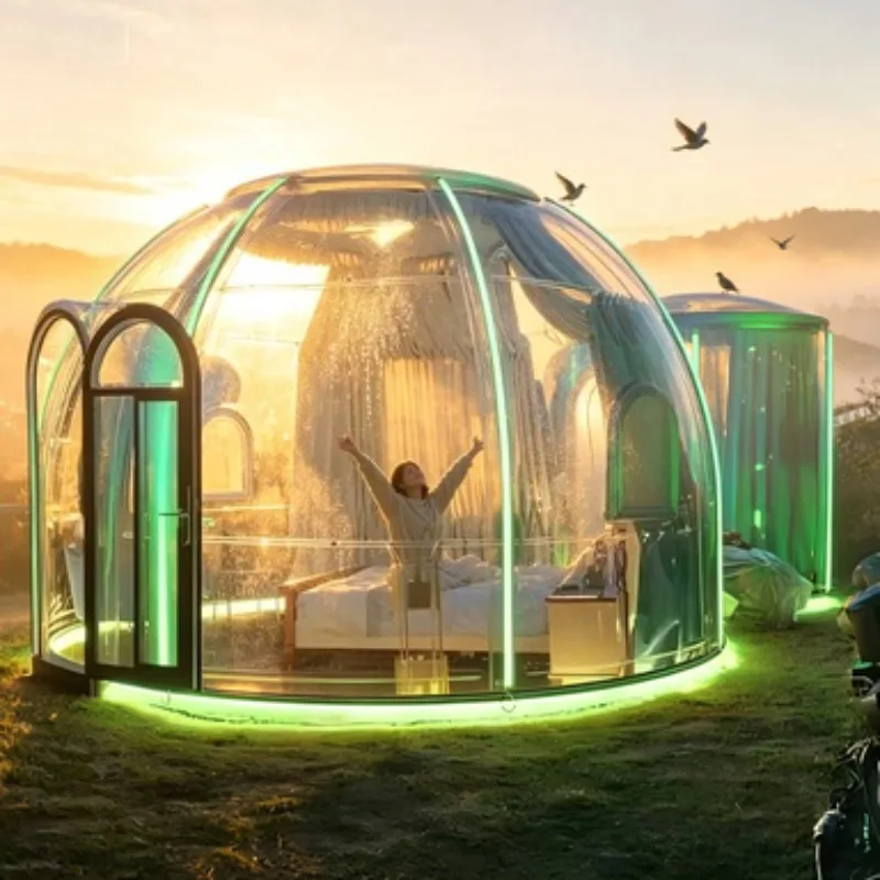 PC Geodesic Dome Bubble House Starry Sky Glamping Tent 3m 5m 8m Transparent Prefab Dome for Hotel and Resort Villa Sale