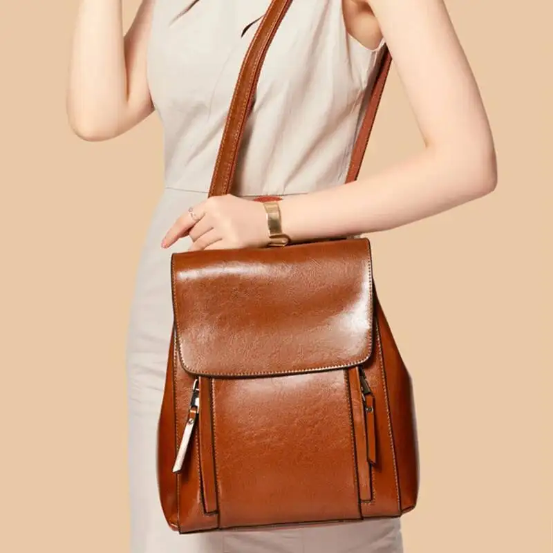 Women Backpack Cross Body Shoulder Bag Genuine Leather Girls School Female Natural Skin Book Laptop Rucksack Messenger Bags