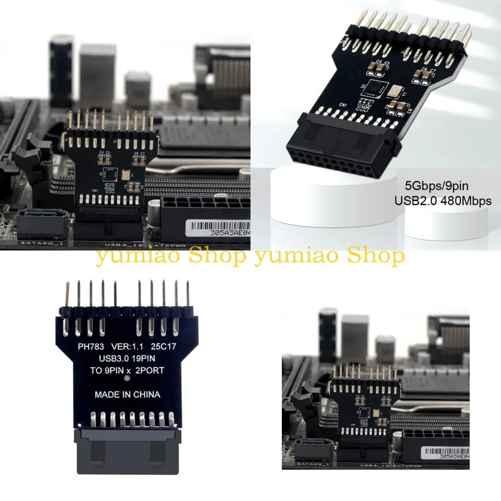 587B Case Color Fan Controller Adapter From 19Pin USB3 to Double 9Pin USB2 Port