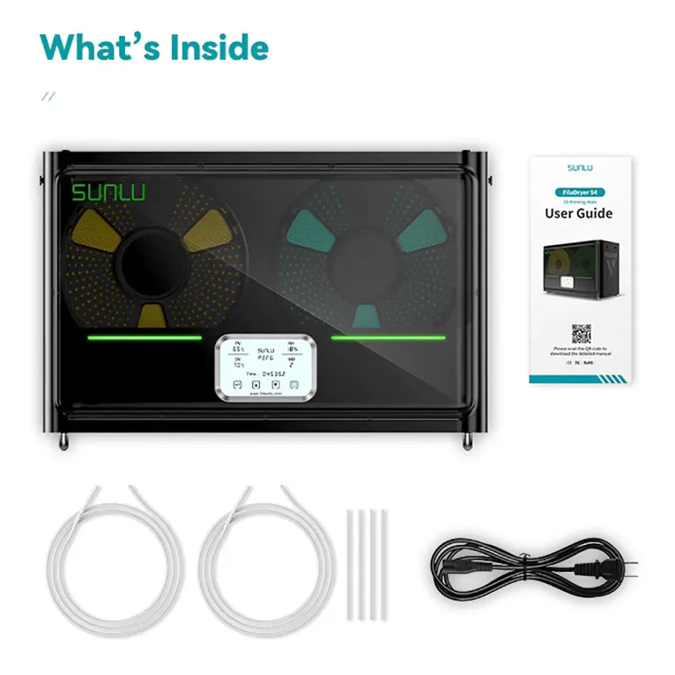 SUNLU S4 Filament-Trocknerbox, kompatibel mit PLA, PETG, ABS, TPU, PA, 4 Rollen, 1 kg, 1,75/2,85/3 mm Filament, einfache Bedienung und schneller Versand – Detail 1