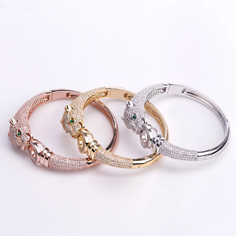 Fashion Leopard Titanium Steel Micro-Inlaid AAA Zircon Luxury Retro Bracelet Ring Set