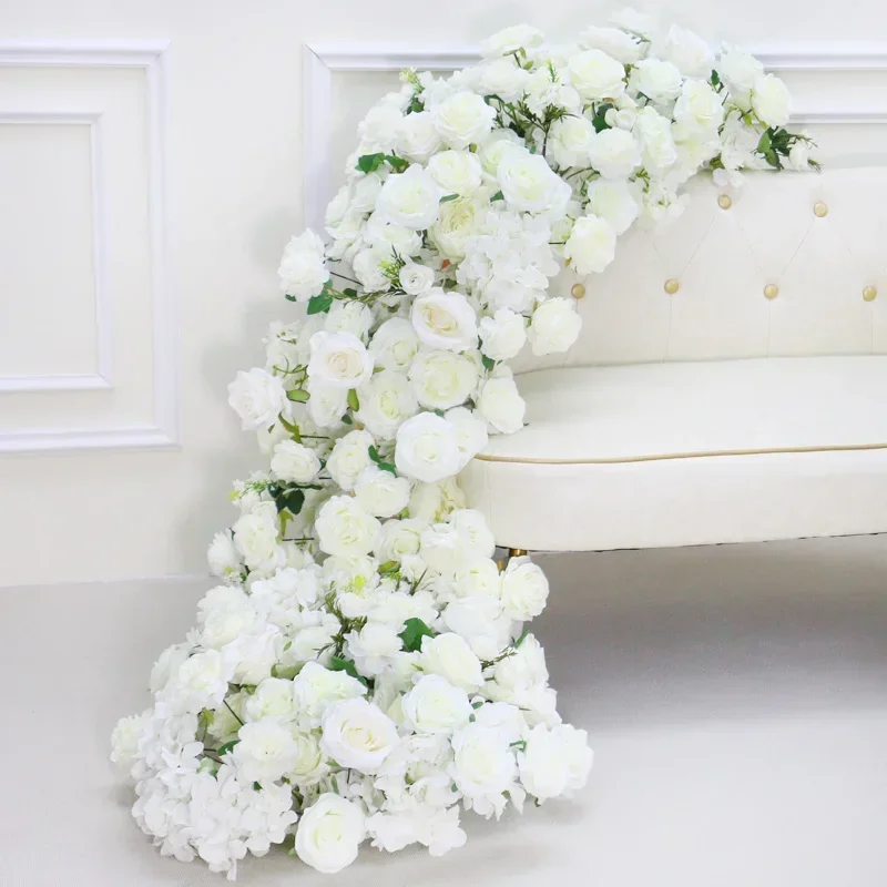 

Artificial Flower Runners Wedding Decoration Sofa Around Floor Flowers Row Welcome Sign Silk Flower Ball Floral Arrangement Prop