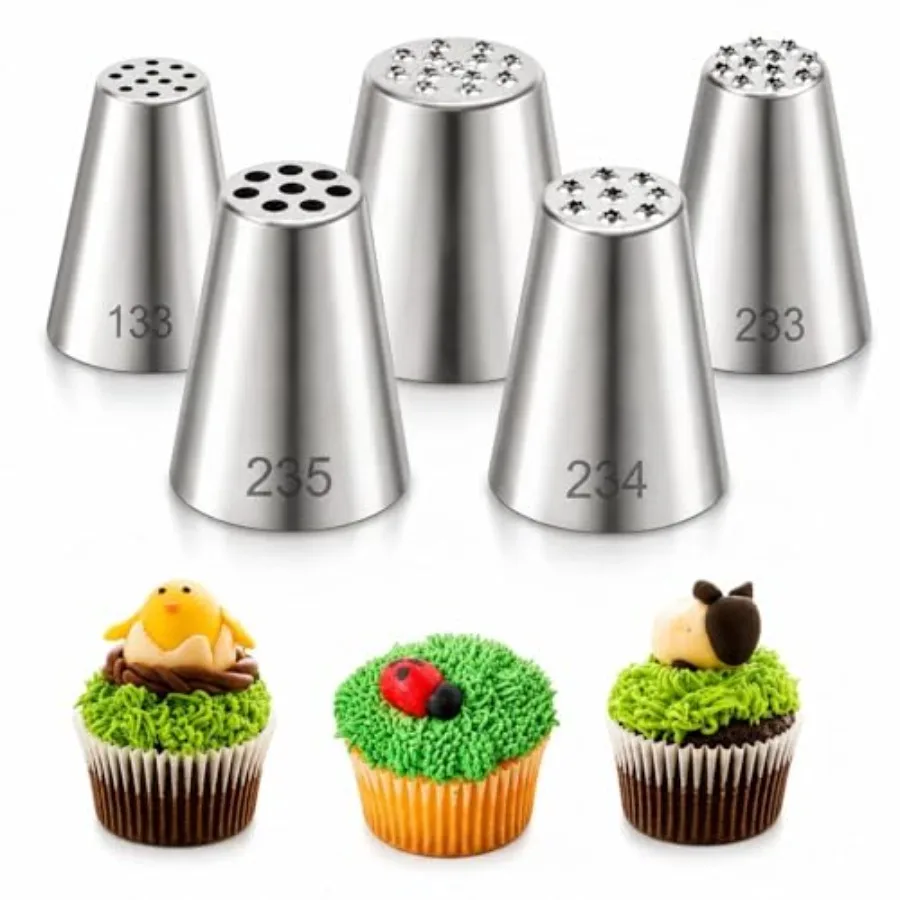 5pcs Grass Ping T, Stains Steel Grass Icing T, Cake Decorating Ts Ping Ts Set Frosting Cupcakes Decorat DIY ing plies