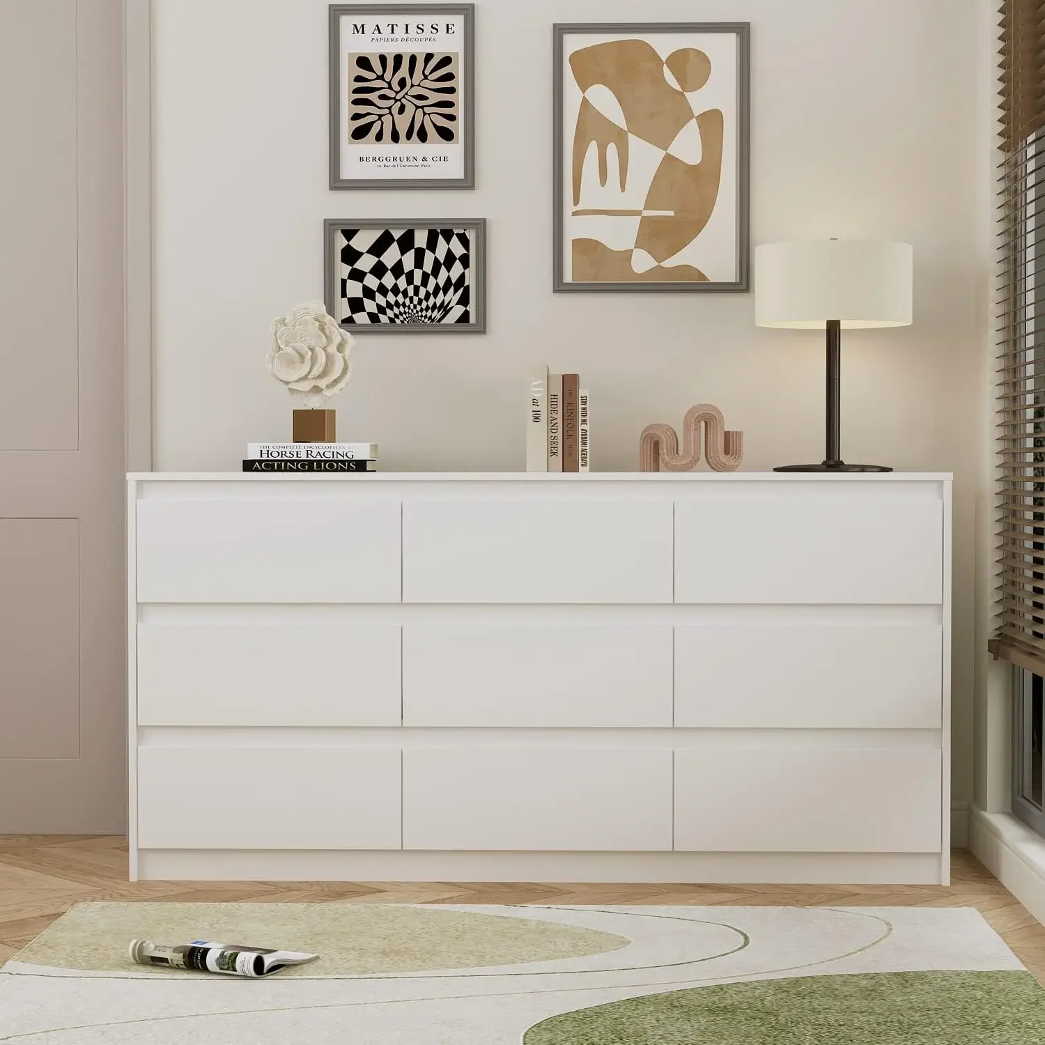 

9 Drawers Double Dresser, 63”L X 15.7”W X 31.5”H, Modern Chest of Drawers with Large Storage Space, Wood Dresser