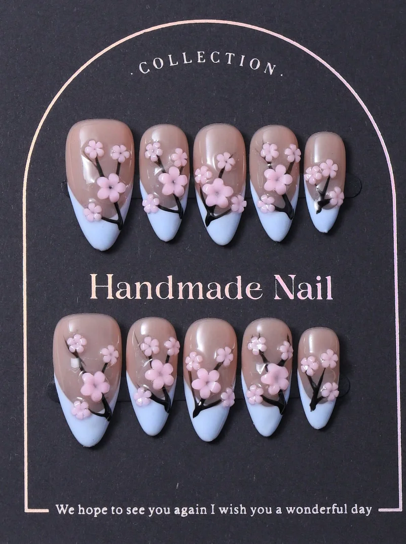 10pcs high-end Simple and elegant style, hand-painted three-dimensional patterns, contrasting color design handmade fake nails