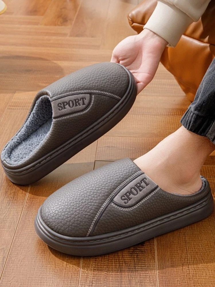 Premium Men Winter Cotton Slippers Plus Size Fleece Lined Indoor House Slippers Non Slip Thick Sole Warm Plush Home Footwear