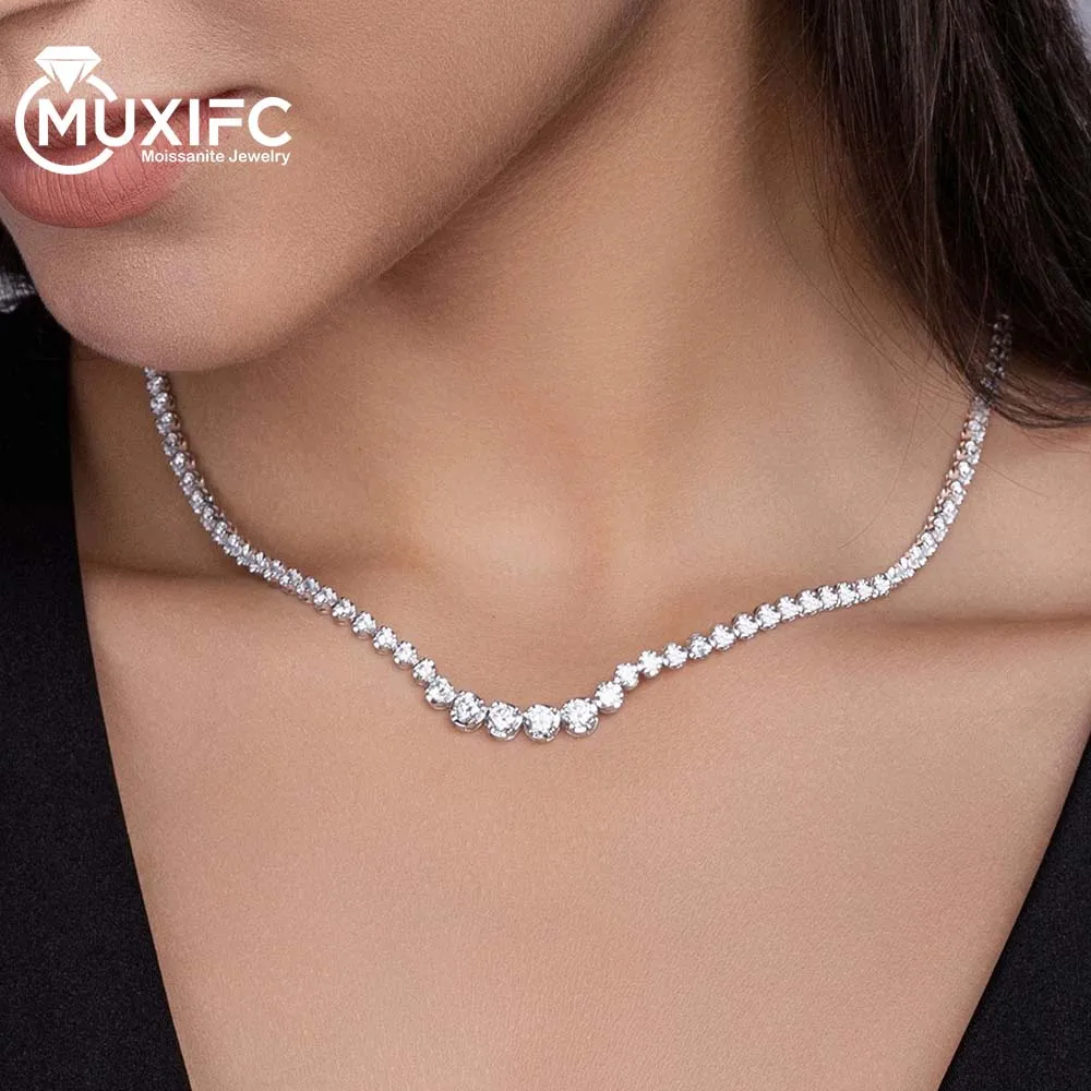 

Full Moissanite Tennis Necklace GRA Certificate Gradient 925 Sterling Silver Plate 18K Gold Choker Chain Sparking Bridal Gifts