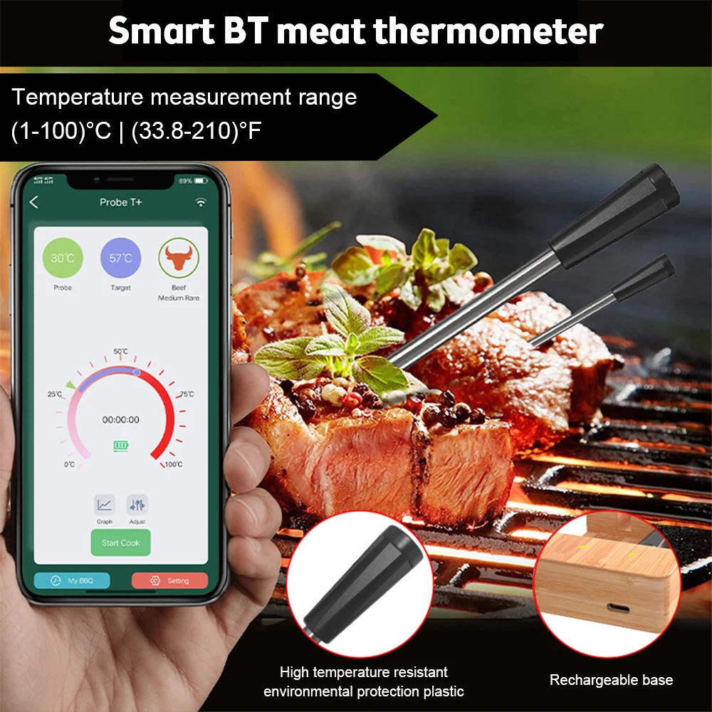 Wireless Meat Thermometer Remote Digital Kitchen Cooking Food BBQ Meat Tools Smart Bluetooth Barbecue Thermometer For Oven Grill