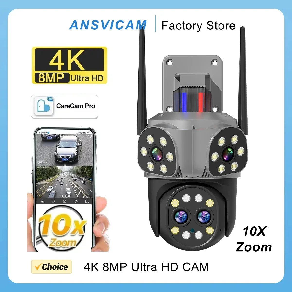 camera de vigilancia wi fi 4k 8mp seguranca externa com zoom 10x display de tres telas visao noturna comunicacao de voz bidirecional 01