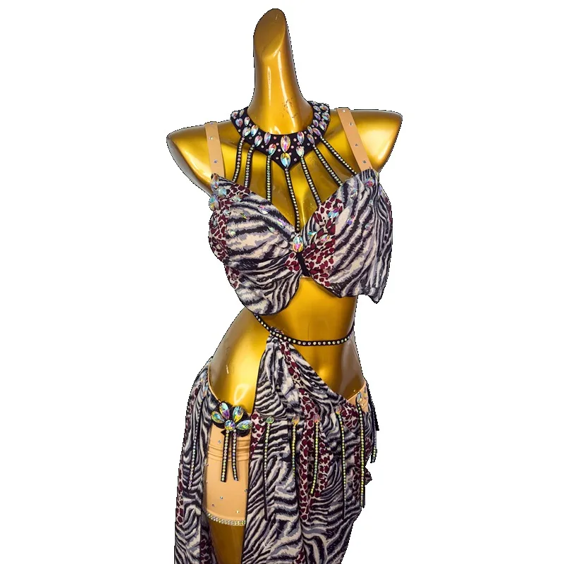 op maat gemaakte buikdanskostuum prestatiekostuum dames nieuwe set Oosterse dans oefenjurk dames exotische danskleding luipaard