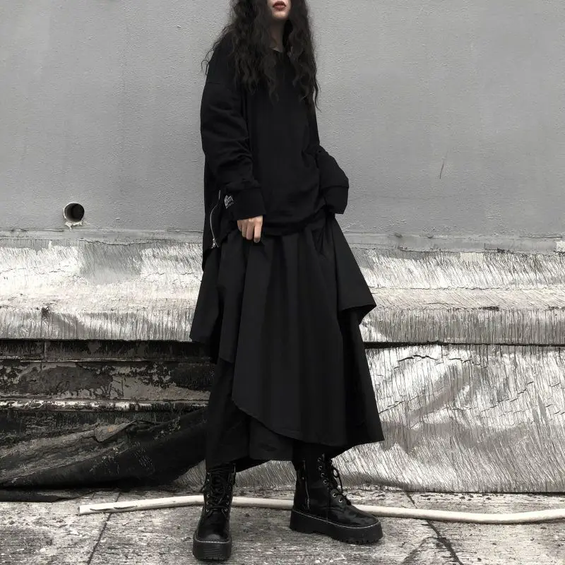 Calças vintage Mulheres Homens Neutro Solto Culottes y2k Gothic Calças Perna Larga Saia New Oversize Harajuku Japonês Calças Criativas