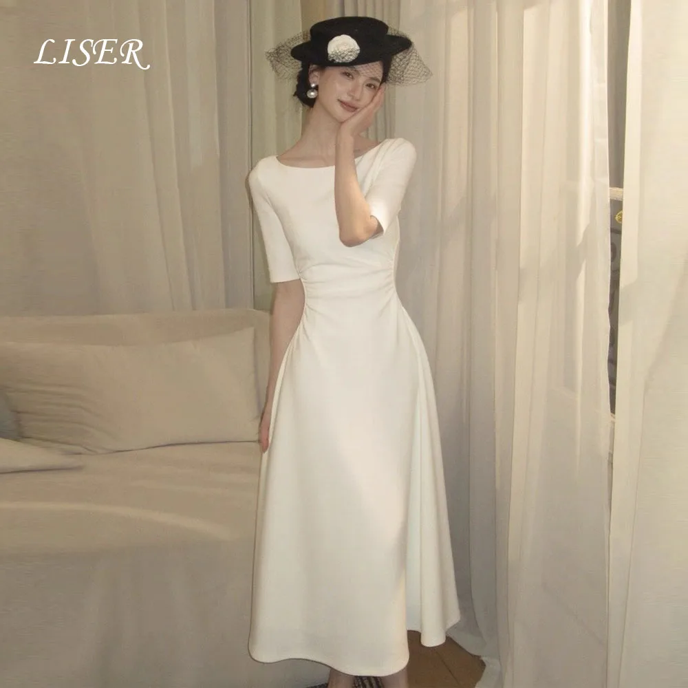 

Свадебные платья Liser O-Neck A-Line в корейском стиле, простые, из атласного шелка, на заказ, для фотосессии, элегантные свадебные платья, 웨딩드레스, платье для невесты