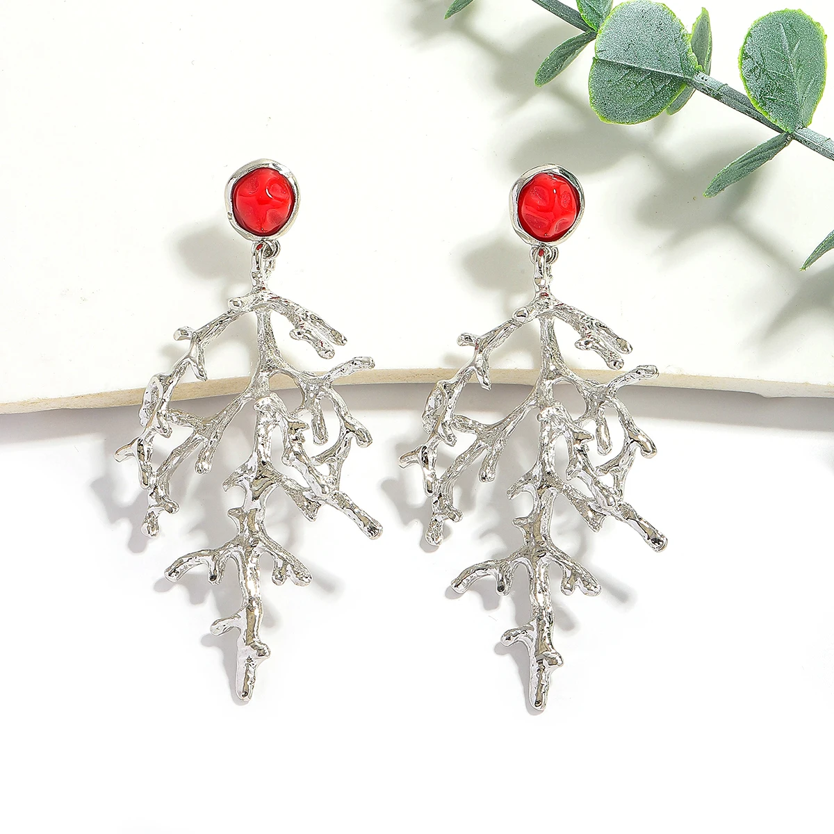 Girlgo 2025 جديد ZAA 2 قطعة أقراط حجر المرجان المرجان قطرة استرخى أقراط الصدأ برهان معدن الذهب اللون موضة شخصية مجوهرات #4