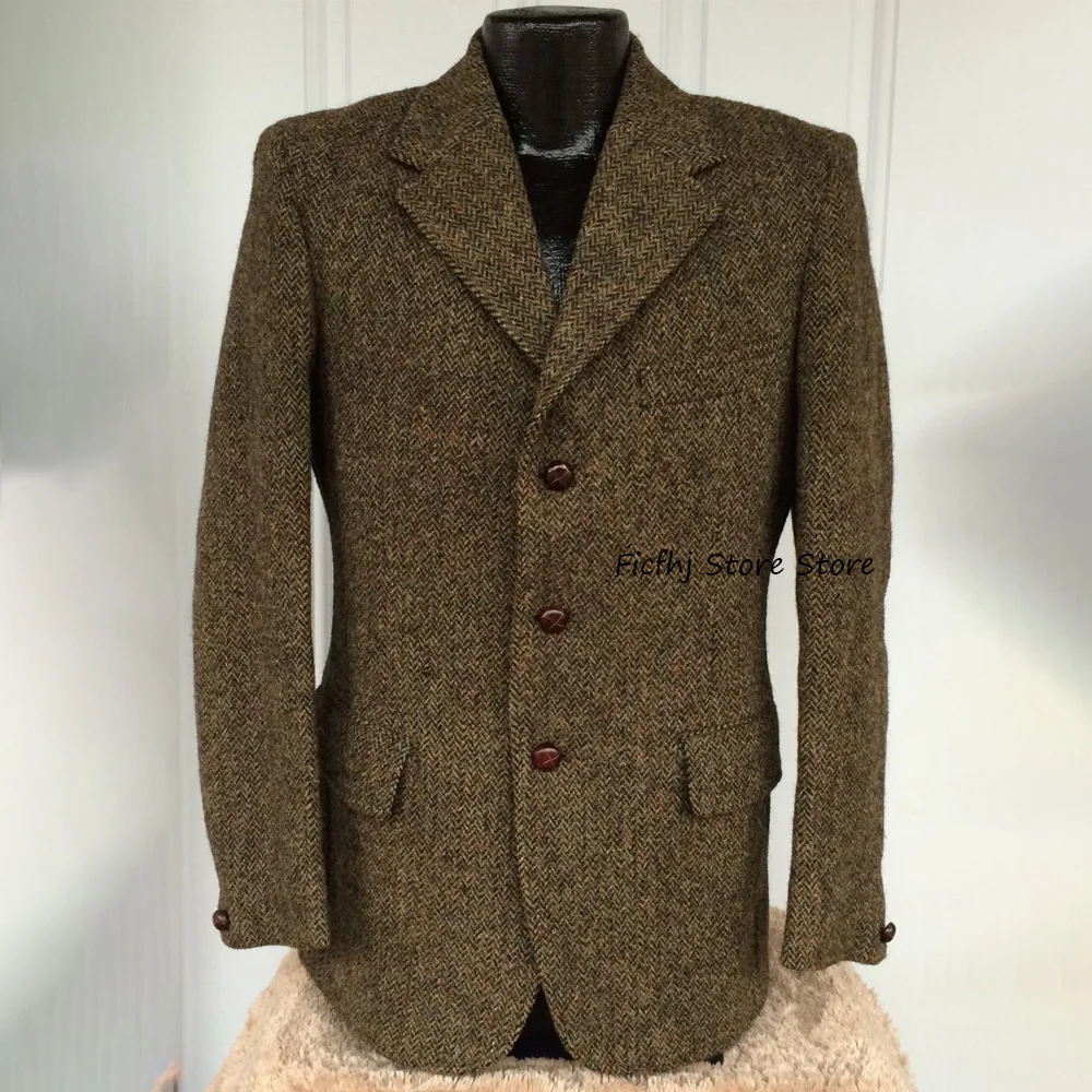 

Casual Suit Jackets for Man Single-breasted Men's Social Coat Herringbone Fabric Notched Lapel Suitable for Work Urban Blazers