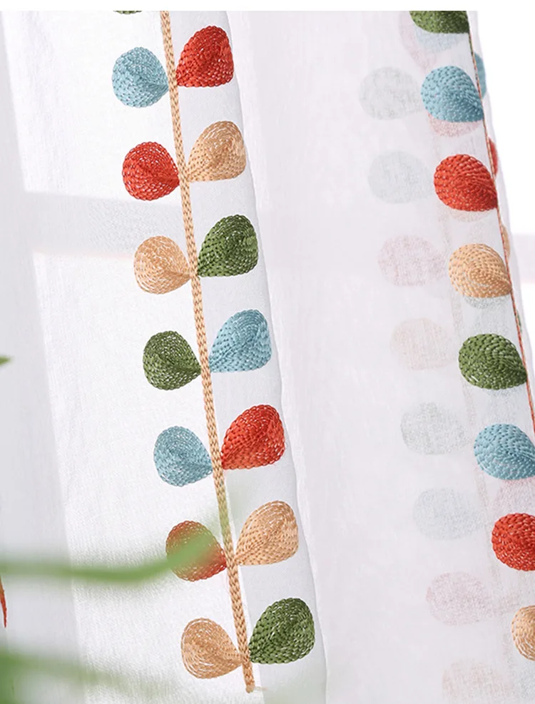 Embroidery four-color leaf curtains, living room balcony decoration curtains