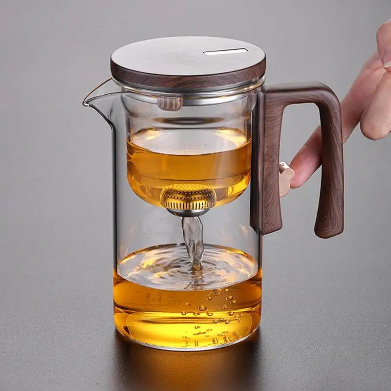 Glass Tea Kettle With Infuser Magnetic Suction Tea Making Artifact With Wooden Handle tea separation filtering glass teapot