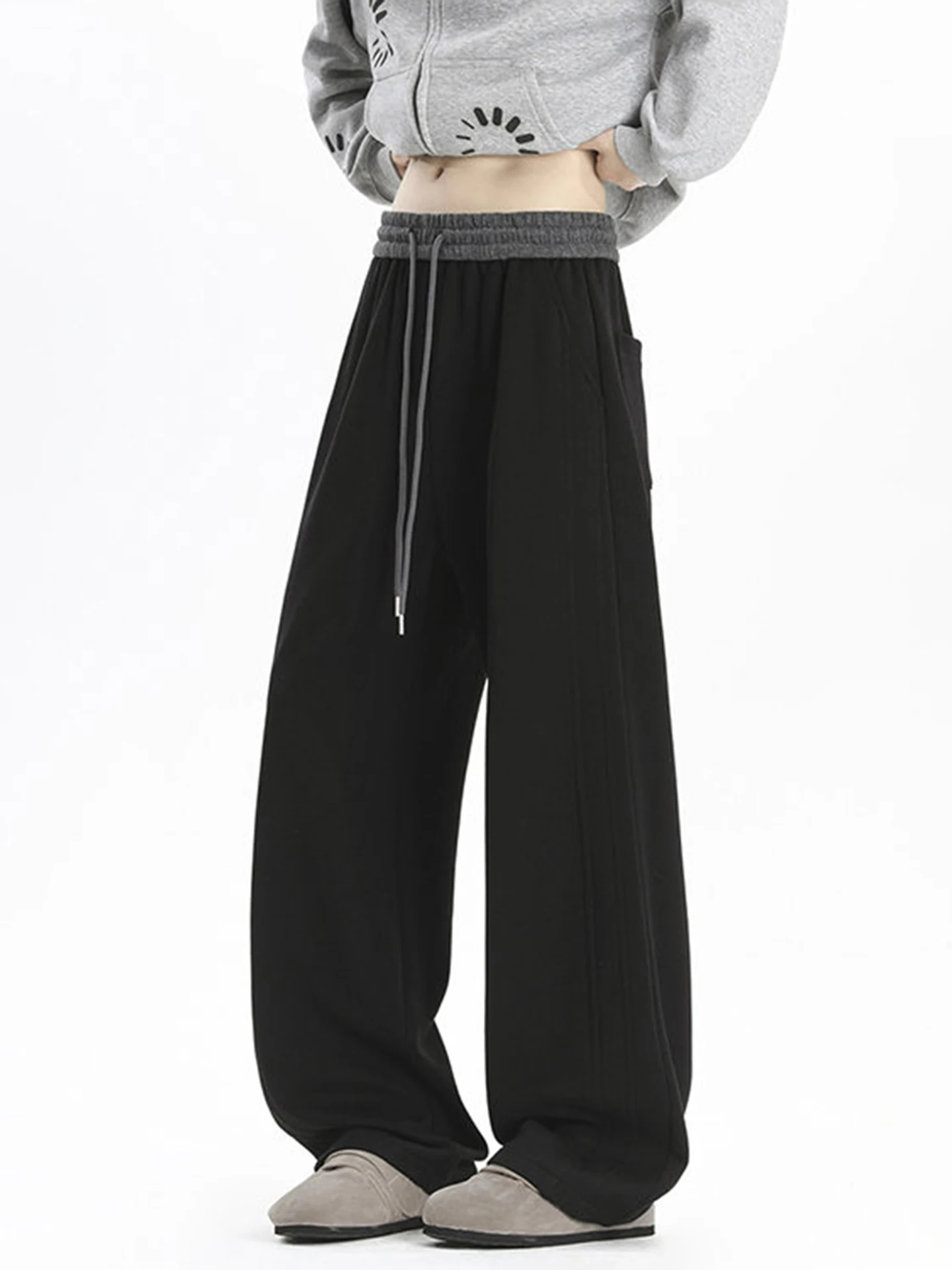 

Мужские спортивные брюки прямого кроя на флисовой подкладке, утепленные, осенне-зимние, с естественной талией на шнурке, повседневные, черные, с контрастными вставками