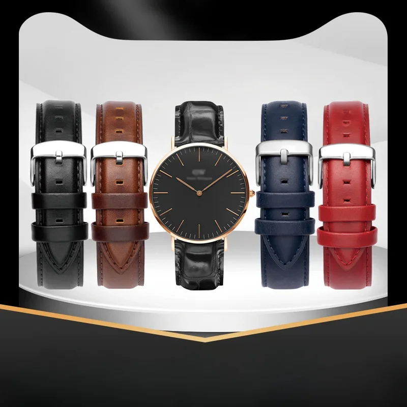 Classic Ancient Style Cowhide Watch Strap for DW Daniel Wellington Solid Stainless Steel Buckle Straight Interface Watchband