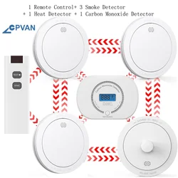 CPVAN Wireless Interlinked Smoke Detector + Heat + Carbon Monoxide Alarm Equipment for Home Security System