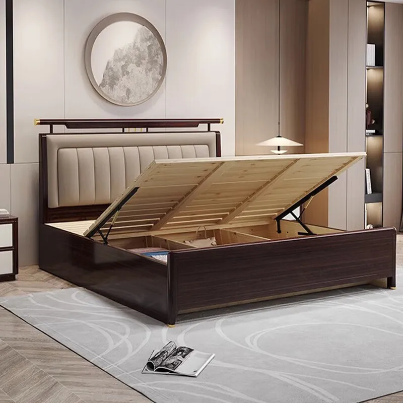 

New Chinese-style solid wood bed, light luxury master bedroom furniture soft bag bed, ebony double bed