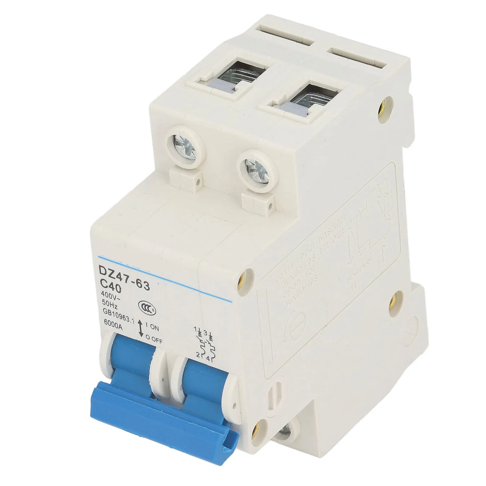 2P Miniature Circuit Breaker DIN Rail Mount Low Voltage Air Switch AC 400V 40A DZ47‑63 C40