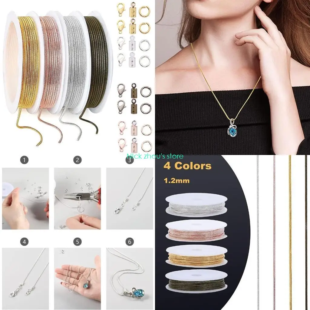 

E15E 4 Necklace Chains Roll,with Open Jump Rings Lobster Clasps for Jewelry Making