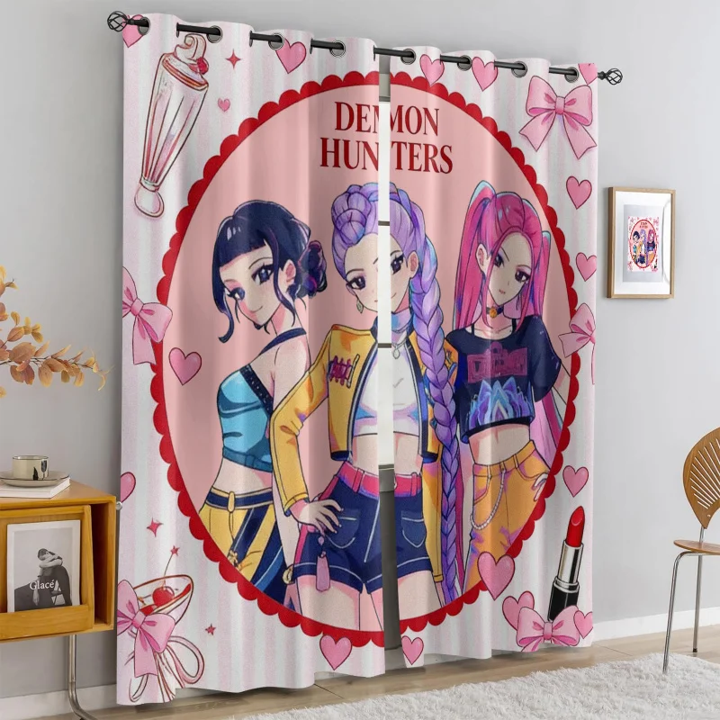 2pcs Kpop Girls Group Blackout Curtains 85% Light Blocking Durable Polyester Window Drapes Machine Washable Modern Home Decor